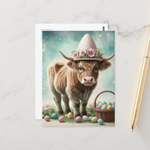 Easter Brown Highland Cow Postcard