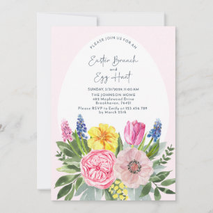 Easter Bruch and Egg Hunt Watercolor, Egg  Invitation