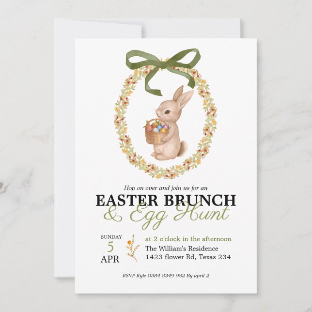 Easter Brunch and Egg Hunt Bunny Floral Invitation (Front)