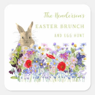 Easter Brunch and Egg Hunt Bunny Floral Name Square Sticker