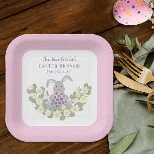 Easter Brunch and Egg Hunt Bunny Floral Pink Paper Plate