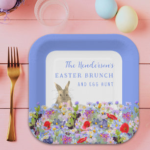 Easter Brunch and Egg Hunt Bunny Spring Floral Paper Plate