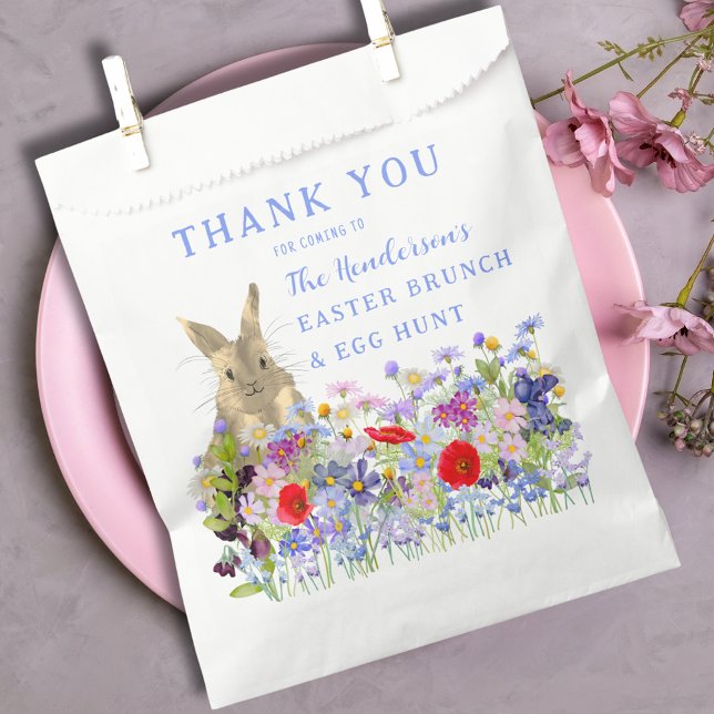 Easter Brunch and Egg Hunt Custom Thank You Favour Bags (Easter brunch and egg hunt floral custom thank you favor bags watercolor wildflowers and cute bunny )