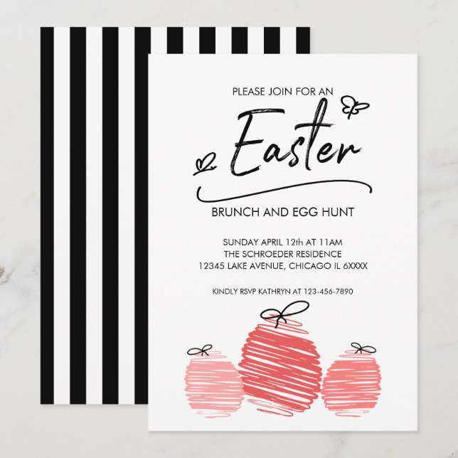 Easter Brunch and Egg Hunt Doodle Invitation Card (Front/Back)