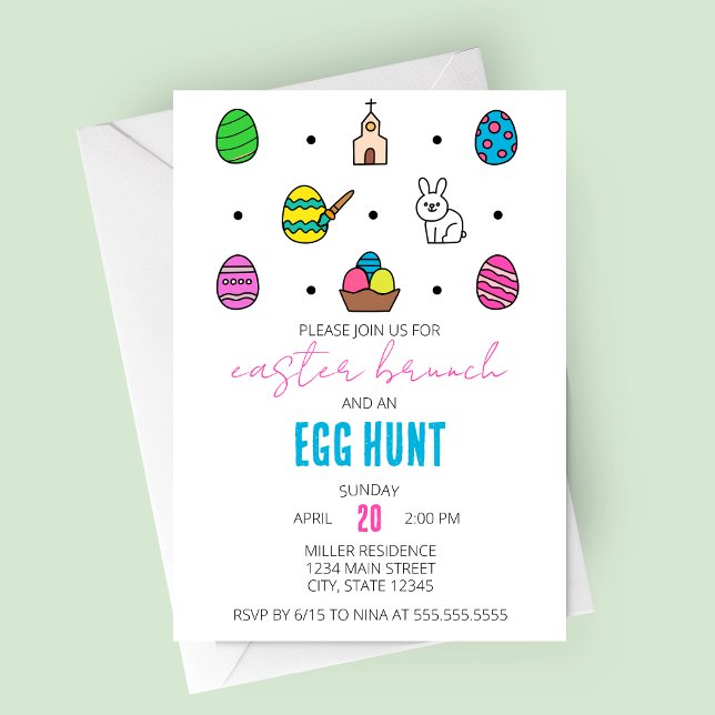 Easter Brunch and Egg Hunt Line Icons Easter Party Invitation (Easter Brunch and Egg Hunt | Modern Easter Icons Party Invitation)