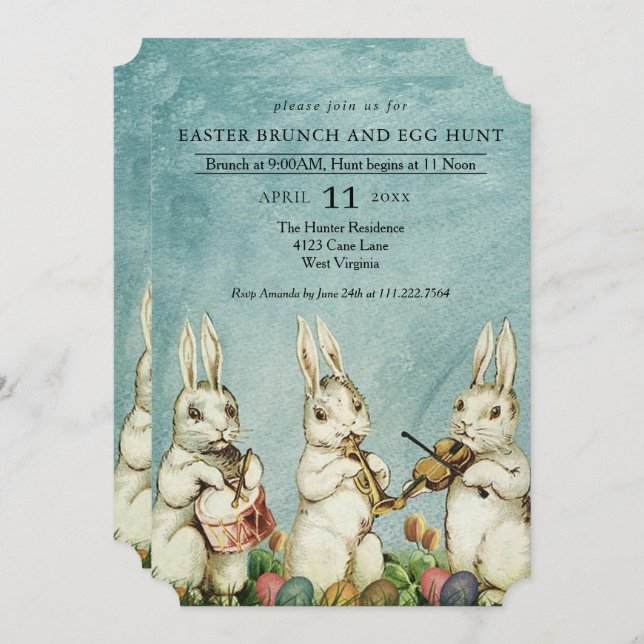 Easter Brunch and Egg Hunt Vintage Bunny Invitation (Front/Back)