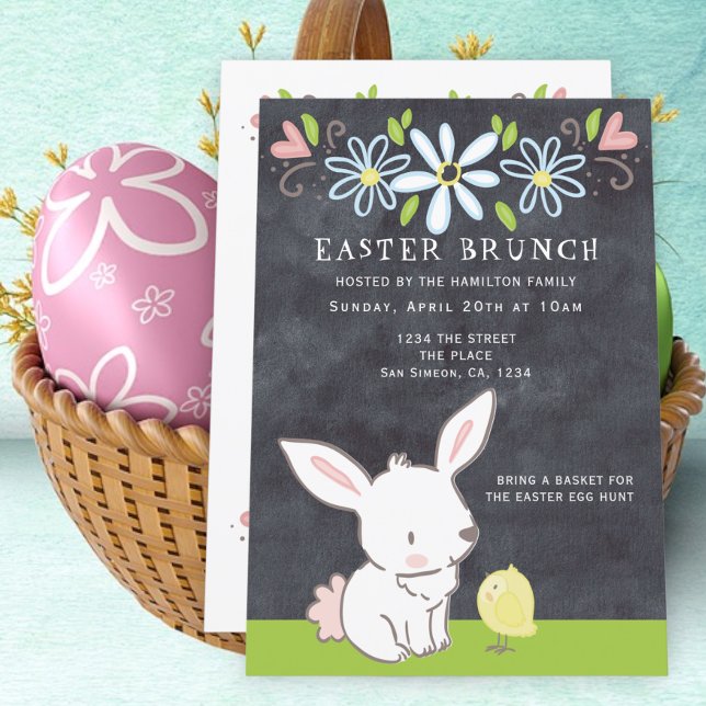 Easter Brunch Bunny And Chick With Spring Flowers Invitation (Creator Uploaded)