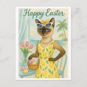 Easter Brunch Cat in Lemon Dress Holiday Postcard