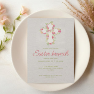 Easter Brunch Christian Cross and Flowers Invitation