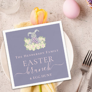 Easter Brunch & Cute Bunny Egg Hunt Purple Pink Napkin