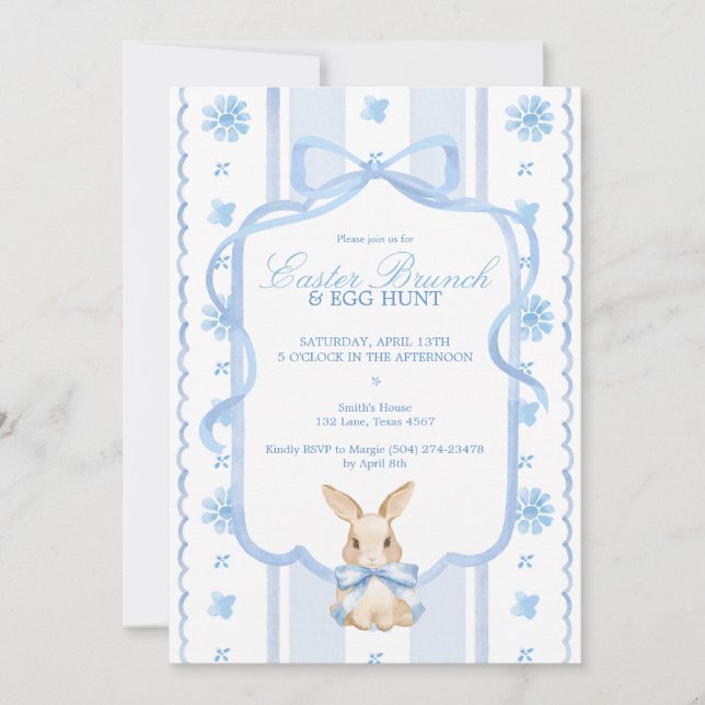 Easter Brunch & Egg Hunt Cottage Rabbit Editable  Invitation (Front)