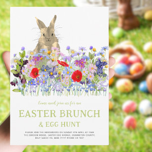 Easter Brunch Egg Hunt Cute Bunny Floral Invitation