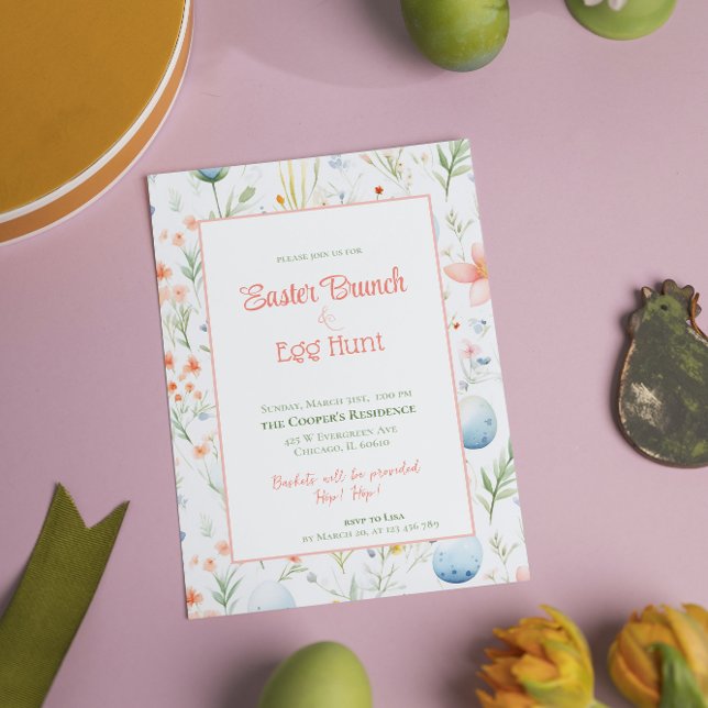 Easter Brunch & Egg Hunt | Easter Eggs & Flowers Holiday Card (Creator Uploaded)