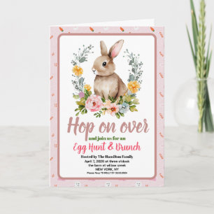 Easter Brunch & Egg Hunt Floral Watercolor Bunny  Invitation