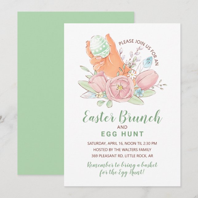 Easter Brunch Egg Hunt Painted Eggs & Flowers Invitation (Front/Back)