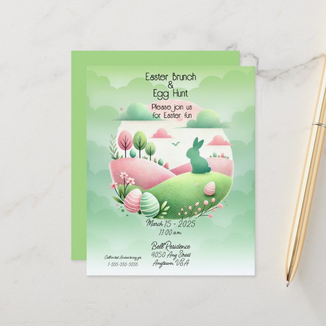 Easter Brunch & Egg Hunt Pink and  Green (Front/Back In Situ)