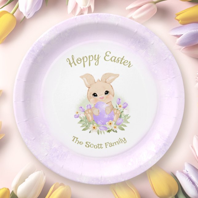 Easter Brunch Egg Hunt Purple Bunny Family Name Paper Plate (Easter Brunch Egg Hunt Purple Bunny Family Name Paper Plates)