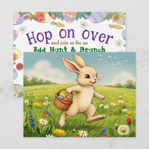 Easter Brunch & Egg Hunt Spring Meadow Bunny Invitation Postcard