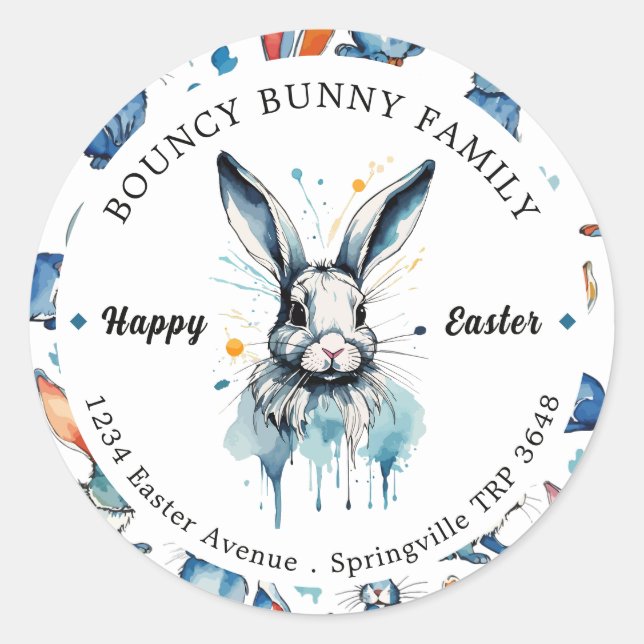 Easter Brunch & Egg Hunt | Water colour Bunny Classic Round Sticker (Front)