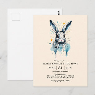 Easter Brunch & Egg Hunt   Water colour Bunny Postcard