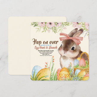 Easter Brunch & Egg Hunt Watercolor Bunny with Bow Invitation
