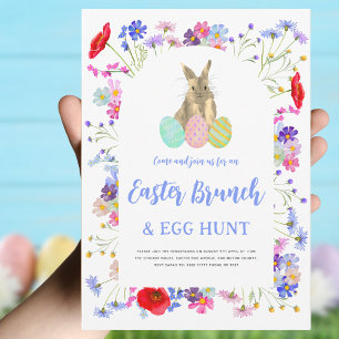 Easter Brunch Egg Hunt Watercolor Wildflower Bunny Invitation