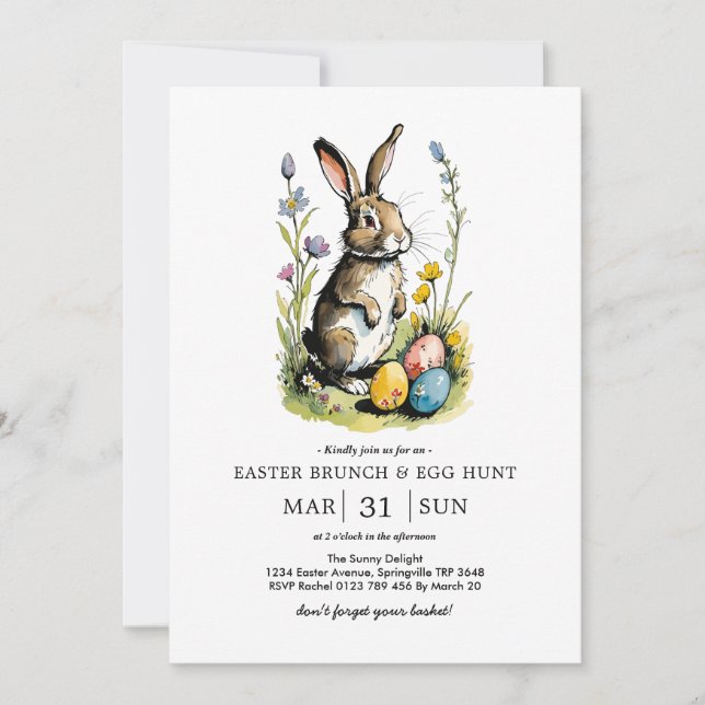 Easter Brunch & Egg Hunt | Wildflower Bunny Invitation (Front)