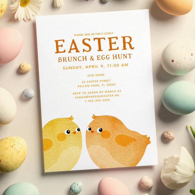  Easter Brunch & Egg Hunt with two little chickens Invitation (Creator Uploaded)