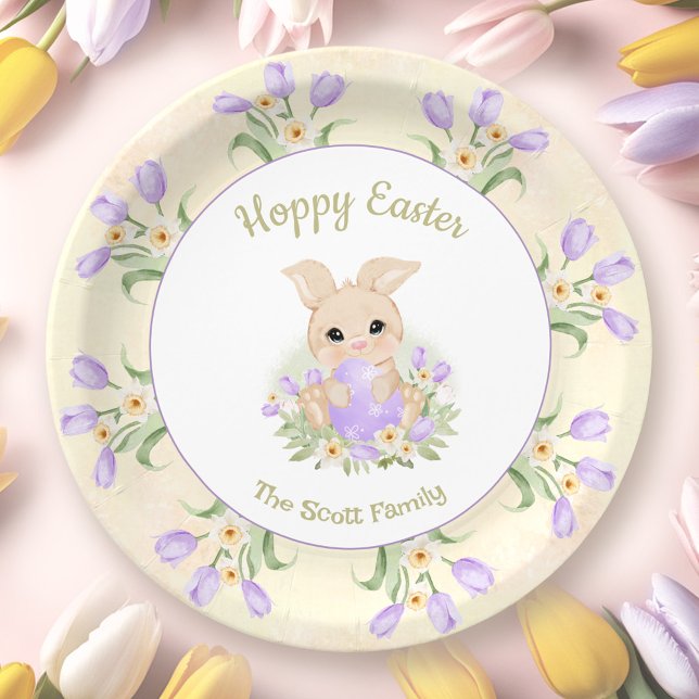 Easter Brunch Egg Hunt Yellow Purple Bunny Name Paper Plate (Easter Brunch Egg Hunt Yellow Purple Bunny Name Paper Plates)