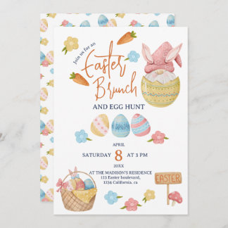 Easter Brunch Eggs Gnome Watercolor Invitation