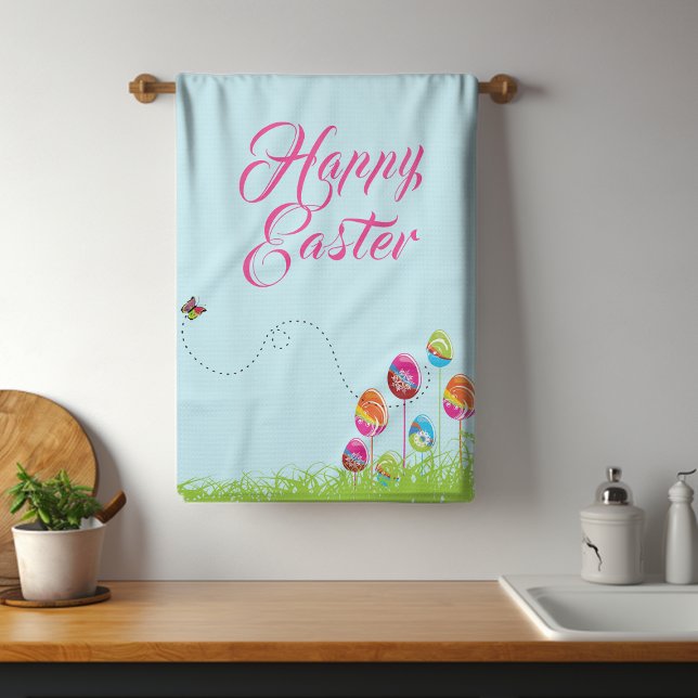 Easter Brunch Floral Eggs Modern Tea Towel (Creator Uploaded)