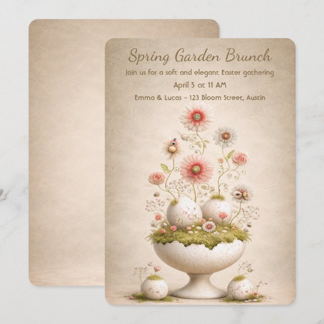 Easter Brunch Invitation Floral Garden Soft Elegan (Front/Back)