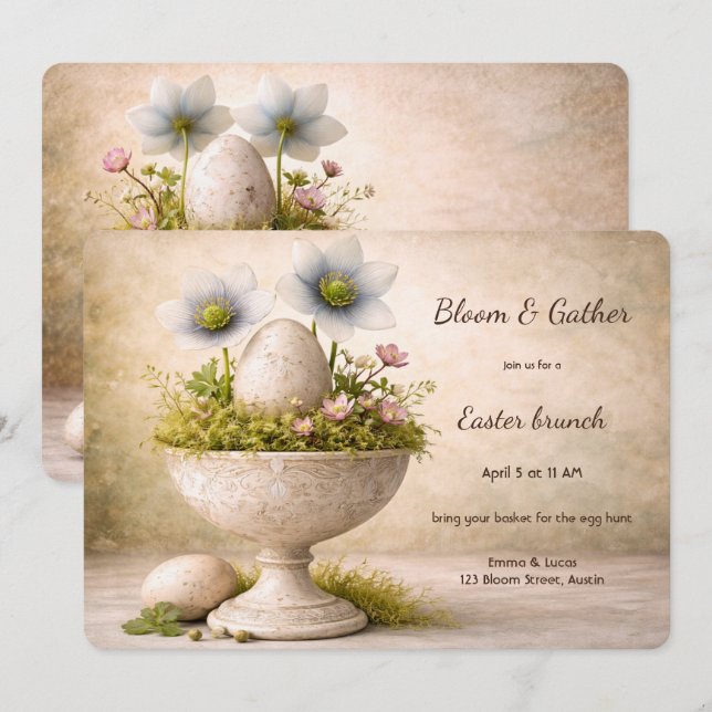 Easter Brunch Invitation Minimal Floral Spring (Front/Back)