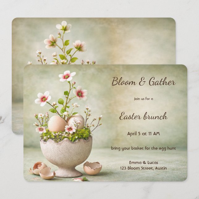 Easter Brunch Invitation Minimal Floral Spring (Front/Back)