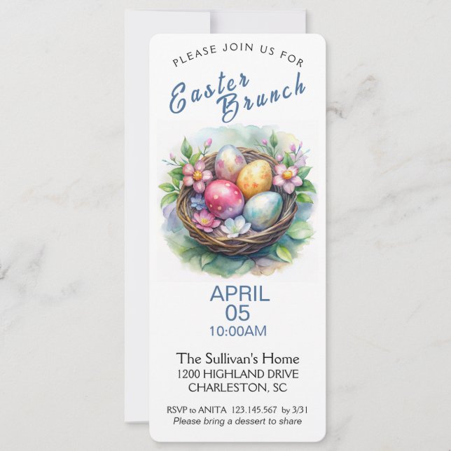 Easter Brunch Invitation with Easter Eggs.  (Front)