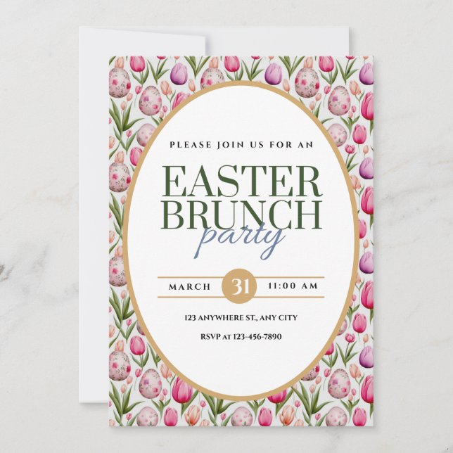 Easter Brunch Party Floral and Eggs Announcement (Front)