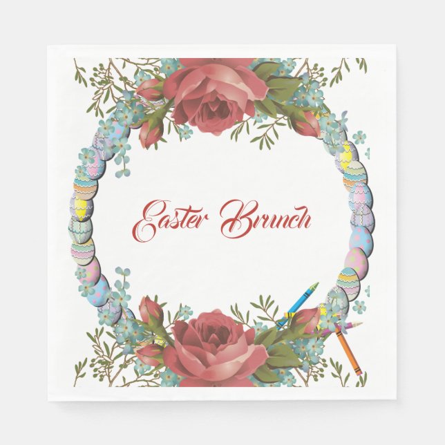  Easter Brunch Rustic Roses Egg Wreath Floral Napkin (Front)