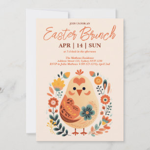 Easter Brunch Scandinavian Floral Chicken Invitation