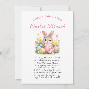 Easter Brunch Watercolor Bunny Rabbit Eggs Floral Invitation