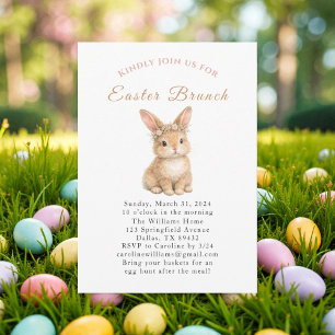 Easter Brunch Watercolor Bunny Rabbit Eggs Floral Invitation
