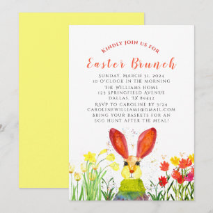 Easter Brunch Watercolor Bunny Rabbit Floral Invitation