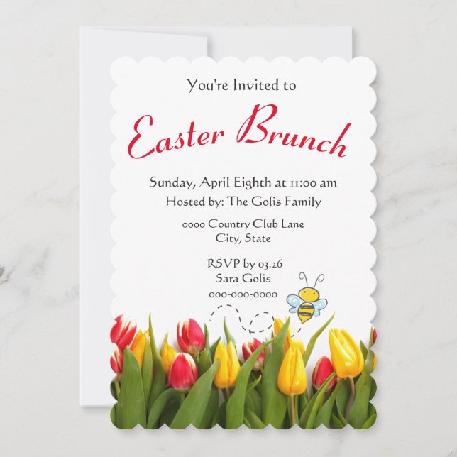 Easter Brunch with Red Tulips Holiday Invitation (Front)