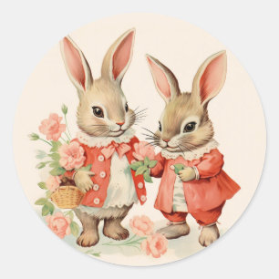 Easter Bunnies All Dressed Up Classic Round Sticker