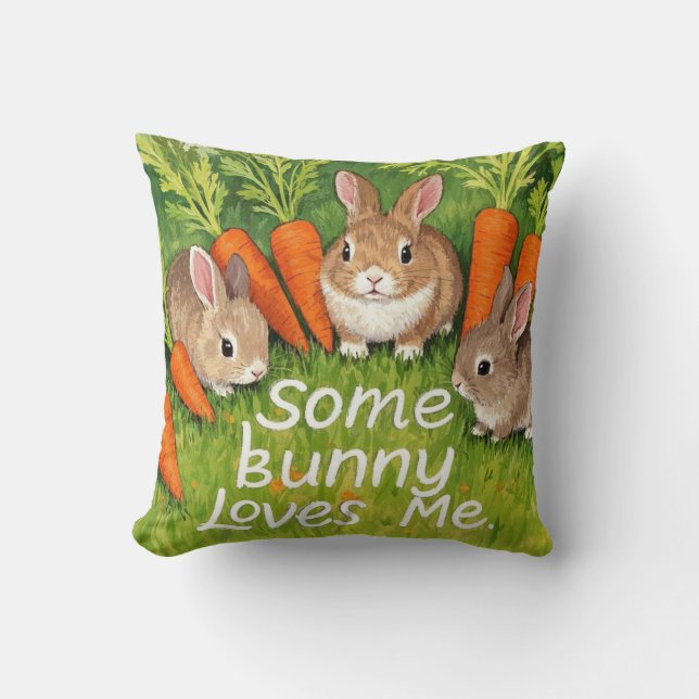 Easter Bunnies and Carrots  Cushion (Front)