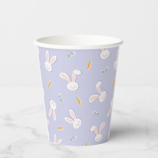 Easter Bunnies and Carrots Lavender Spring Paper Cups (Front)