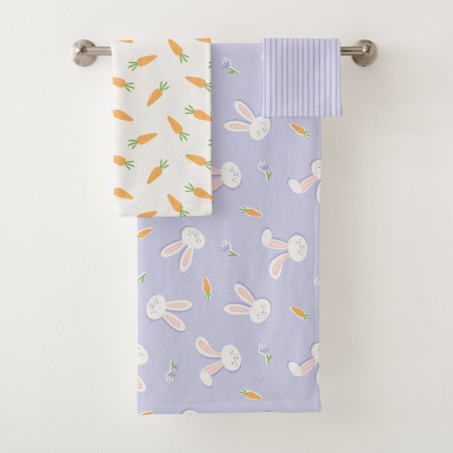 Easter Bunnies and Carrots Spring Bath Towel Set (Insitu)