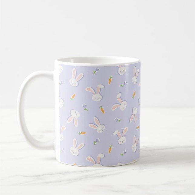 Easter Bunnies and Carrots Spring Lavender Coffee Mug (Left)