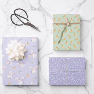 Easter Bunnies and Carrots Spring Wrapping Paper Sheet