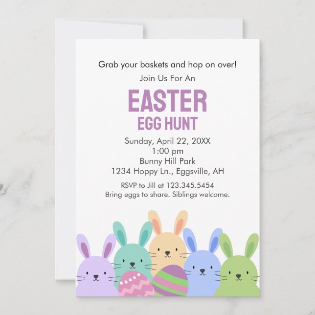 Easter Bunnies and Egg Hunt Invitation (Front)