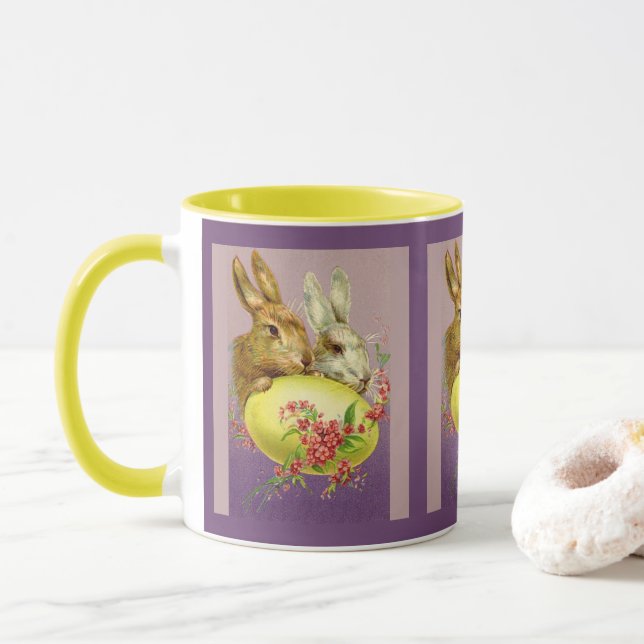 Easter Bunnies and Egg Vintage Coffee Mug (With Donut)